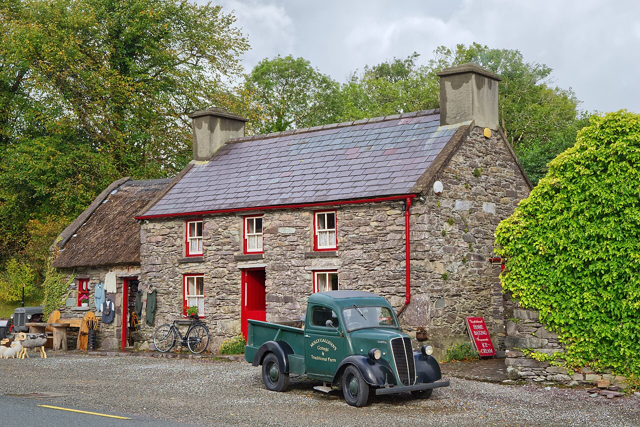 Molly Gallivan's Cottage and Traditional Farm, a 200-year-old stone cottage at Bonane on the N71 between Kenmare and Glengarriff, County Kerry.