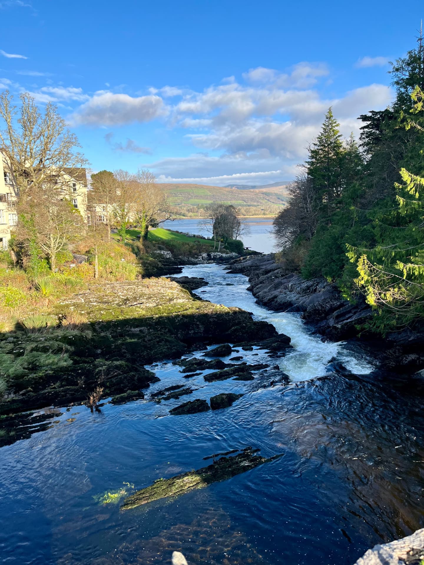 The Sheen River tumbling over rocks towards Kenmare Bay beside Sheen Falls Lodge, Co Kerry